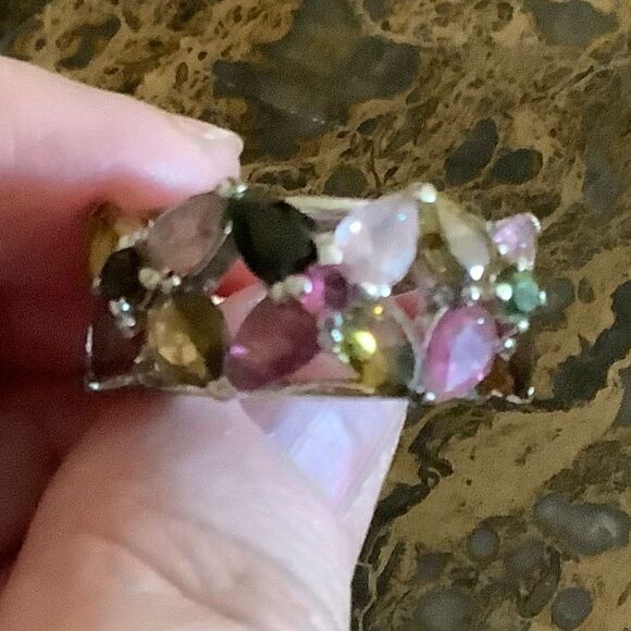 NWOT Sterling SILVER 925 MULTICOLOUR FLORAL COCKTAIL LARGE RING SIZE US 8.5 - Picture 9 of 9